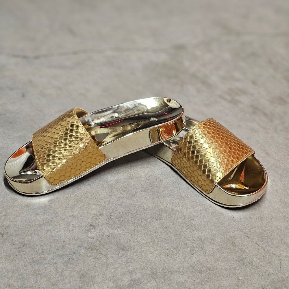 Metallic Gold Snake Pattern Slide Sandals With Reflective Sole - Stylish & Comfo - Picture 2 of 5